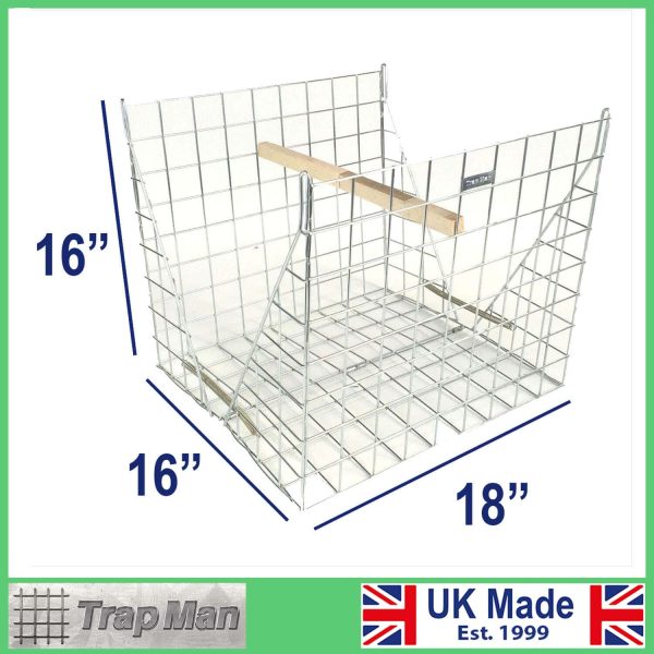 Clam Larsen Trap set with split perches. Dimensions of the open trap.