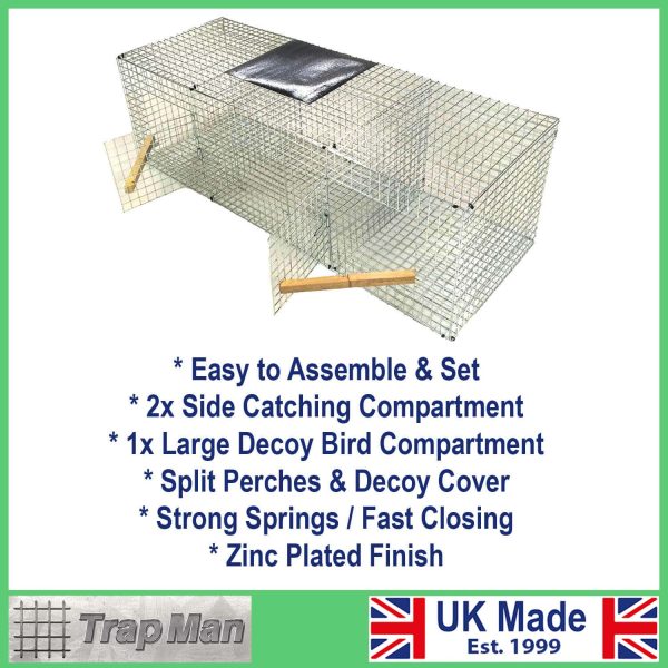 Twin Side Entry Crow Trap with decoy bird compartment