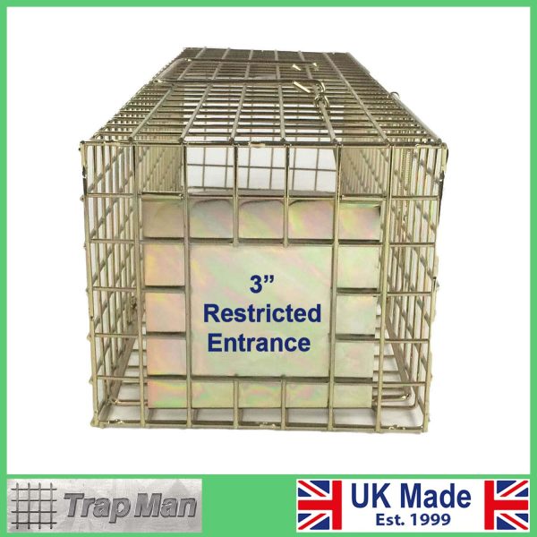 Pro Mink Trap showing the door closed with 3" restricted entrance