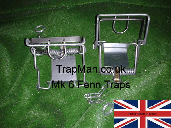 Genuine Mk 6 Fenn traps, it is a legal requirement in England Wales & Scotland that these Mk 6 Fenn kill traps must be set in a tunnel either natural or artificial and checked at least once every 24hrs, ideally more often. 