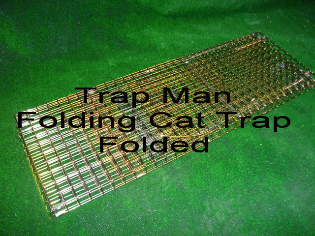  Cat Trap, folding cat trap that takes seconds to set up, ideal where storage is limited or transport difficult. 30" x 10" x 11" when up 30" x 11" x 2" when folded 