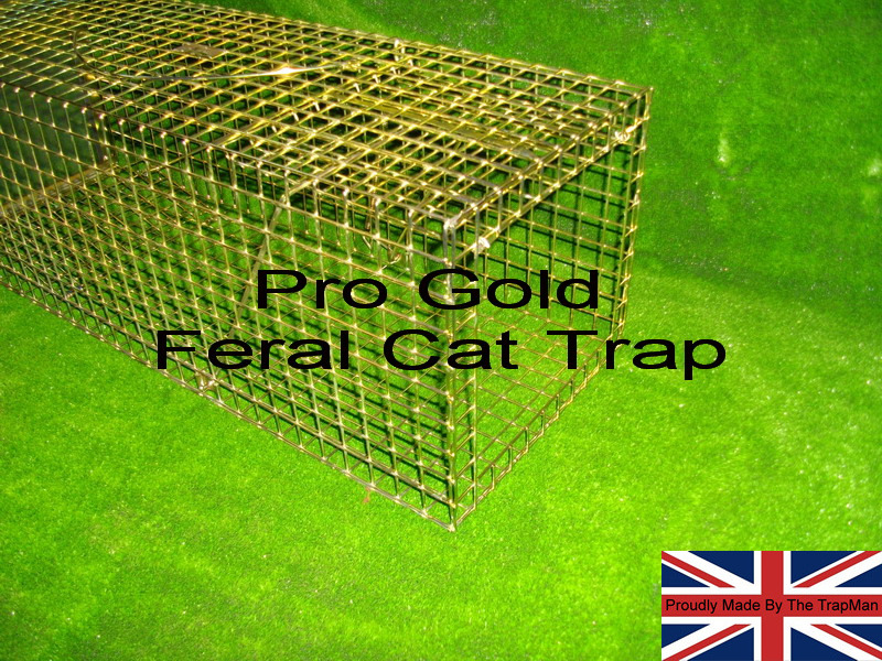 pro gold feral cat trap with clear plastic rear sliding door to allow easy cat removal